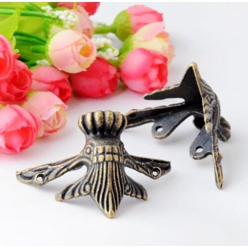 Free shipping 4 X Antique Brass Jewelry Gift Box Wood Case Decorative Feet Leg Corner Protector J2832