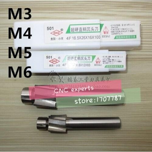 Free Shipping 4pcs 4 Flute AL HSS Counterbore End Mill M3-M4-M5-M6 metric Endmill/sink holes drilling head milling cutter