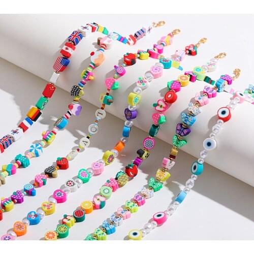 Bohemian Mixed Color Fruit Ice Cream Eye butterfly Style Polymer Clay Beaded Choker Necklace for Women Boho Summer Beach Jewelry
