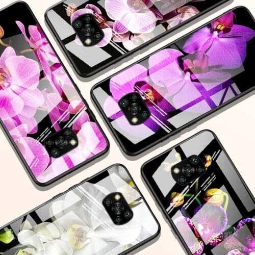 Orchid Flowers Colorful for Xiaomi POCO X3 NFC F3 M2 X2 F2 Redmi K30 Redmi Note 9 Pro Luxury Tempered Glass Phone Case Cover