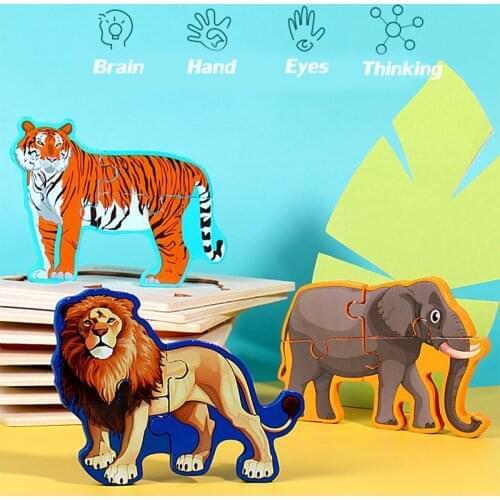 ESUN Animals Puzzles Kids Toys Montessori Materials Educational Wooden Toys For Children 3d Puzzles Clever Board Learning Toys