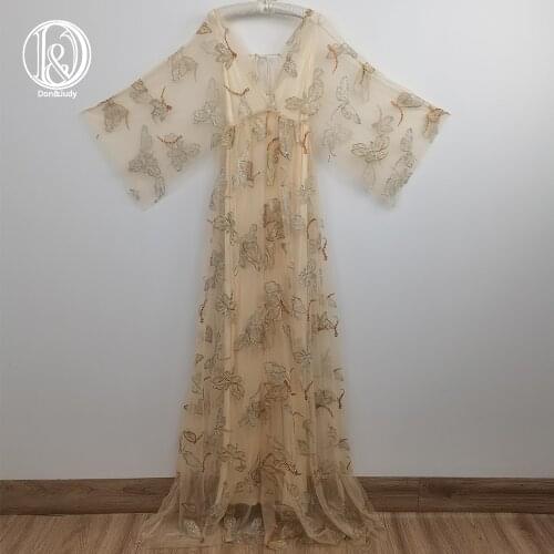 Don&Judy Fashion Women Tulle Dress Long Prom Party Maternity Dresses V-Neck Sexy Gown Photo Shoot with Matched V Neck Slip Dress