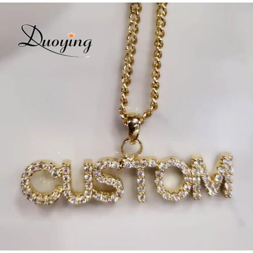 Duoying Name Necklace Nameplate Chain for Women Stone Chain Zirconia Necklaces Women Pendant Letter Personalized Name Necklace