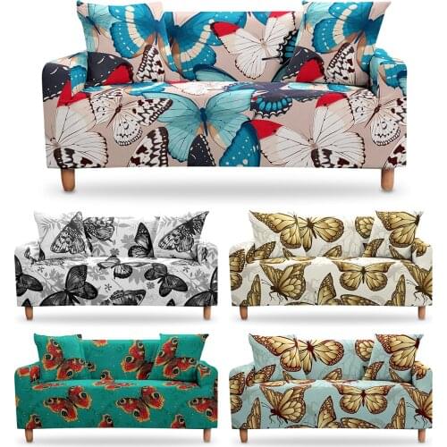 Butterfly Stretch Sofa Cover Elastic All-inclusive Couch Case For Different Shape Sofa Butterfly Print Chair L-Style Sofa Case