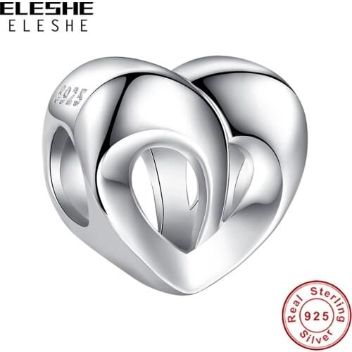 ELESHE European Style 100% 925 Sterling Silver Romantic Heart Bead for Wemen fit Original Bracelets Trendy Jewelry Making 2021
