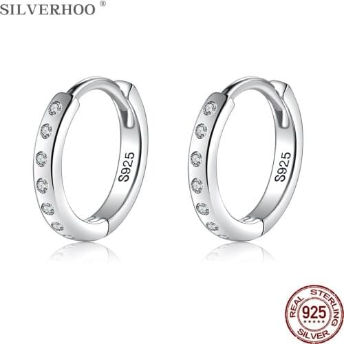 SILVERHOO Hoop Earrings For Women Sterling Silver 925 Jewelry Exquisite 5A Cubic Zirconia Circle Small Earring Anniversary Gift