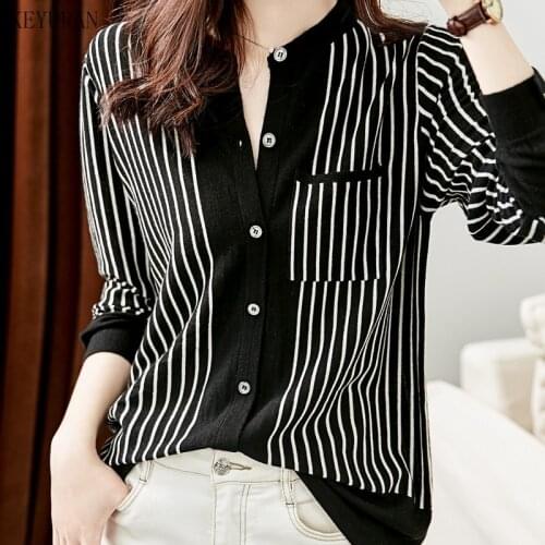 Women Knitted Cardigans Sweater Fashion Spirng Autumn Long Sleeve Loose Casual Button Thin O Neck Striped Female Knit Tops 2021