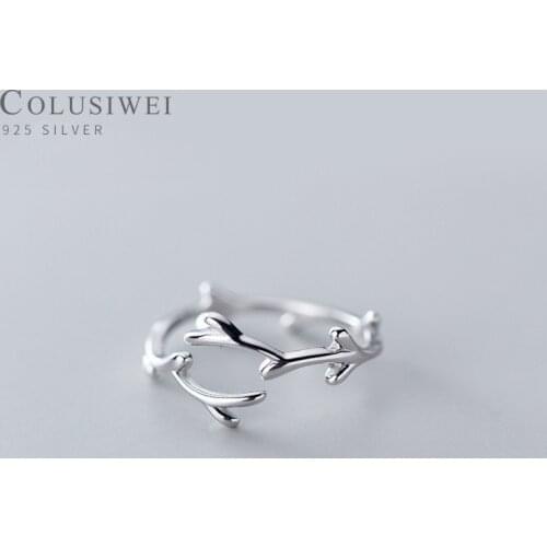 Colusiwei Tree Branch Leaf Adjustable Ring for Women Minimalism Authentic Sterling Silver 925 Fashion Jewelry Cocktail Ring