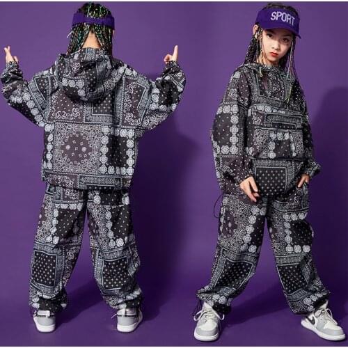 Hip Hop Dance Costume Hoodie Tops Hip Hop Pants For Girls Boys Street Dance Outfit Jazz Performance Kids Stage Clothes BL5695