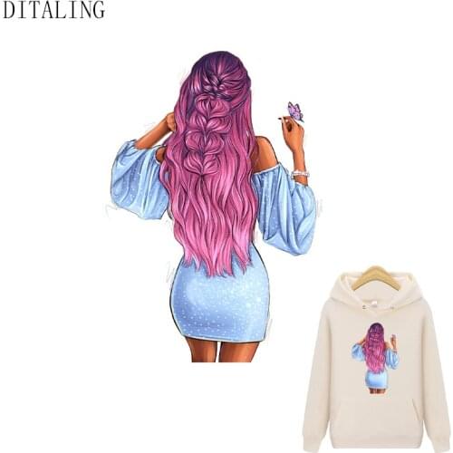 Beautiful Black Girl Patch Thermal Sticker On Clothes Heat Transfer Vinyl Patch Fashion Women T-Shirt Tops Hoodies DIY Stickers