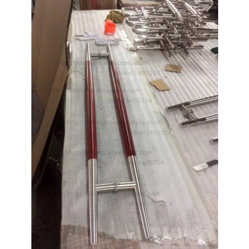 Good looking upscale Stainless steel glass door wooden handle made of stainless steel with wood