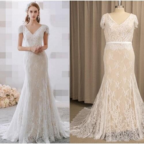 Lace Beach Bohemian Pre Wedding Photography Dress Mermaid V Neck Bridal Gown Backless Destination Custom Made Real Photo#3400