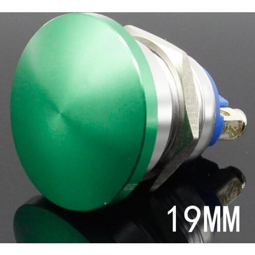 19 mm metal mushroom head start self-reset button switch often open red green screw foot current 5A