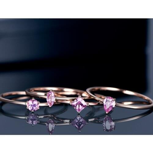 Rose gold pink blue zircon ring fashion creative opening ring feminine pink crystal ring