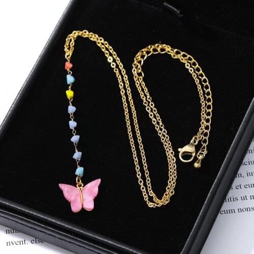 Fashion Butterfly Necklaces Pendants For Women Dainty Jewelry Stainless Steel Long Chain Couple Necklace Best Friend Gifts