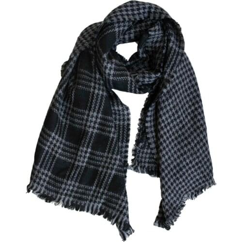 Mens Wool Scarf Tartan Black Gray Plaid Two-Tone Fereti Tartan Scarf Men Soft Winter Thick Scarves