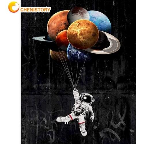 CHENISTORY 60x75cm Picture By Numbers Kits For Adults Children Planet And Astronaut Figure Paint By Number Home Deocr Photos