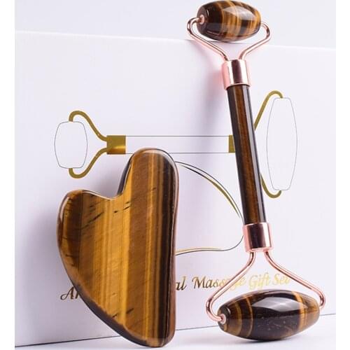 Natural Jade Roller Gua Sha Set Face Massager Gouache Scraper Facial Roller for Body Skin Care Tiger Eye Stone Massage Lift Tool