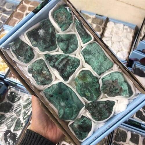 Natural green Crystal Stone Rough malachite Mineral Specimen Rockstone Healing Home Decor boxes