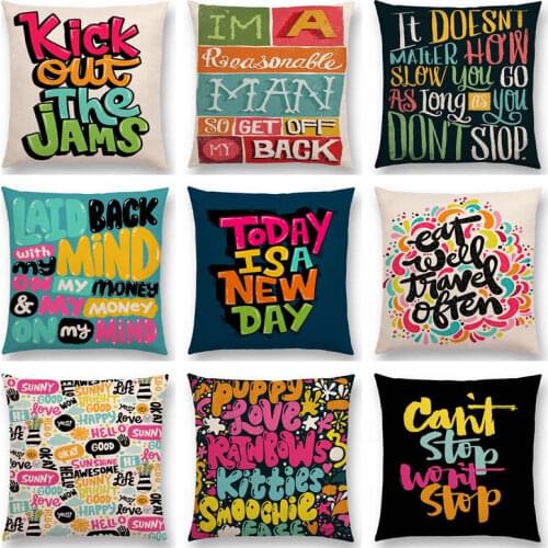 Colorful Pattern Decorative Letters Meaningful Words Interesting Phrases Good Day Sun Happy Cushion Cover Sofa Throw Pillow Case