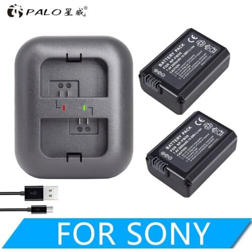PALO 2Pcs 2000mAh NP-FW50 NP FW50 Camera Battery + LED USB Dual Charger for Sony Alpha a6500 a6300 a6000 a5000 a3000 NEX-3 a7R