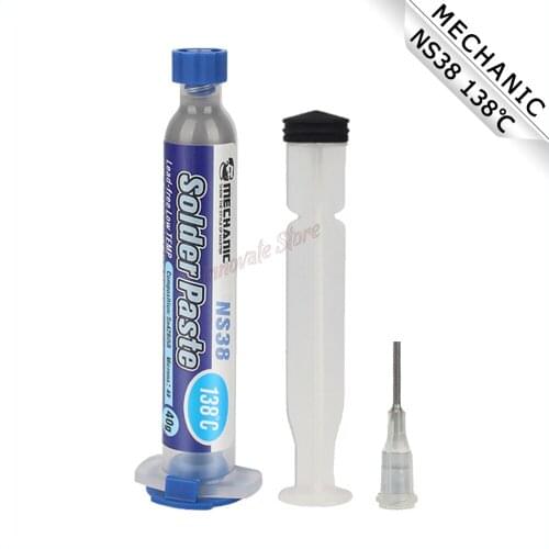 Soldering Paste MECHANIC NS38 138℃ Lead-Free Low Temperature Environmental Protection Patch Melting Point Syringe Solder Paste