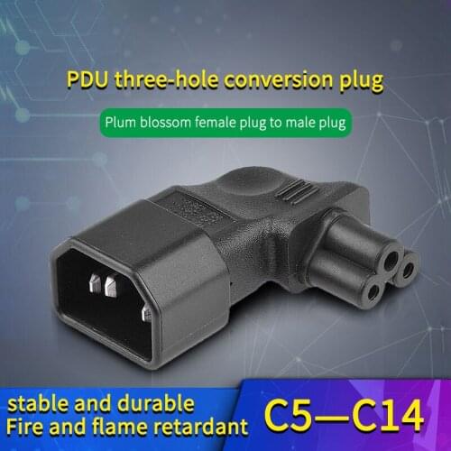 PDU change-over plug plum blossom female to pin three vertical male C5 to C14 left and right side bend adapter
