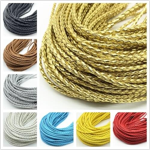 2 Meters 3mm Four Strand Cores Artificial Leather Braided Rope for Fashion Bracelet Design Jewelry Making Handmade DIY
