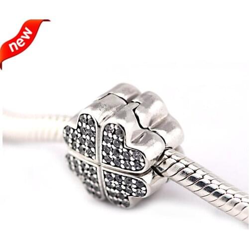 Fits Pandora Bracelets Petals of Love Silver Clips Beads with CZ Original 100% 925 Sterling Silver Charms DIY Jewelry 09CL010