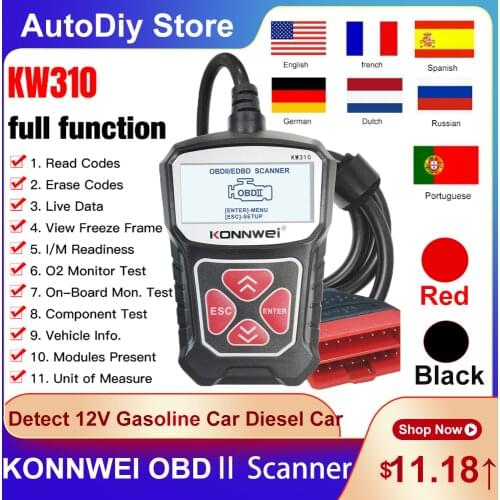 KONNWEI OBDⅡ Scanner Professional KW310 Car Fault Code Reader Full Function Diagnostic Tools Multi-Languages Check 12V Engine