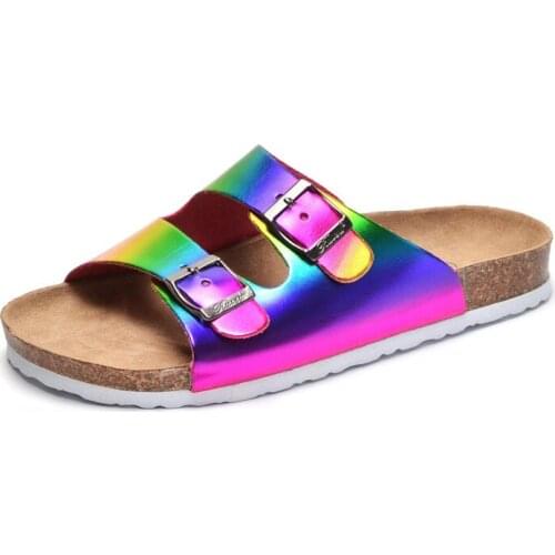 Brand Design Sandals Womens Slippers Outer Wear 2021 Womens Colorful Sandals Buckle Open Toe Bicyclic Flat-Bottomed Sandals
