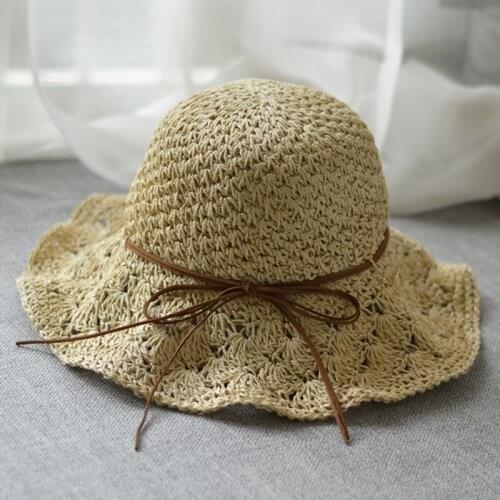 Sun Hat Korean Version of Parent-child Straw Children Summer New Bowknot Sun Shade Hats Sunscreen Foldable Beach Caps H105