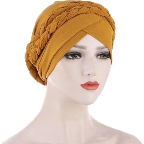 Bonnets For Women New European/American Spring And Autumn Muslim Bag Cap Double Milk Silk Monochrome Braided Headscarf Cap 211