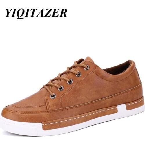 YIQITAZER 2018 Men Casual Shoes Man Leather Autumn Breathable Holes Luxury Brand Flat Shoes for Men Drop Shipping Brown Black