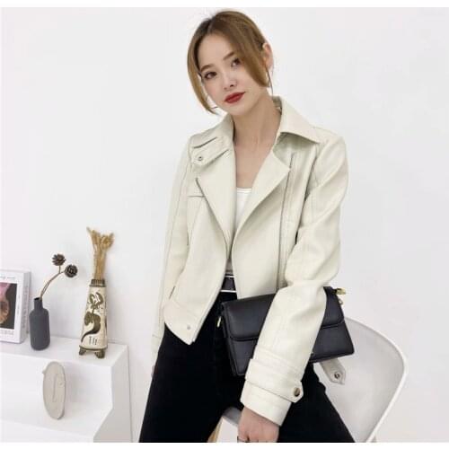 Streetwear Fashion 2021 Spring Women Short Outwear Black Slim Motorcycle Biker Jacket Female long sleeves Casual Leather Jackets