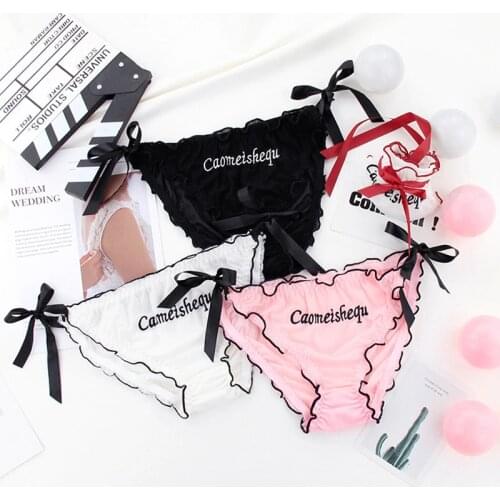 Japan Ruffle Cartoon Cute Panties Sex Girls Bow Letter Patterned Kawaii Underwear Women Crotch Cotton Briefs Lingerie W0103