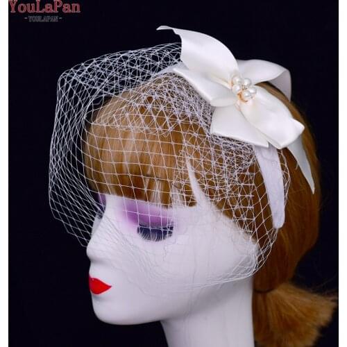 YouLaPan VA07 Vintage Birdcage Veil Feather Women Fascinator Face Veils Wedding Accessories Flower White Bridal Hats Headband