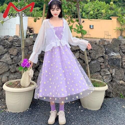 Sweet Summer Daisy Print Dress Women 2021 Sexy Lace Mesh Dresses Spaghetti Strap Ruched Floral Korean Style Holiday Dress