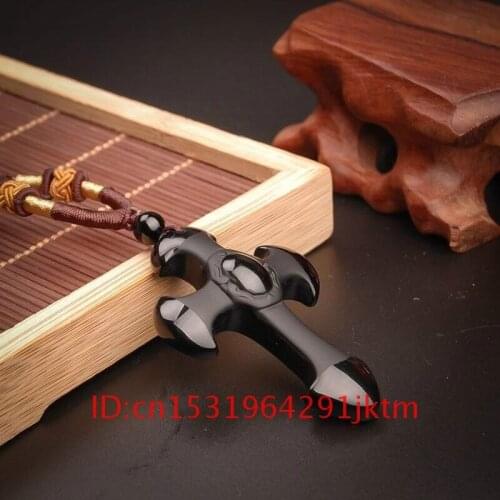 Women Fashion Necklace Pendant Charm Jewelry Black Jade for Obsidian Amulet Beads Cross Gifts Natural Chinese