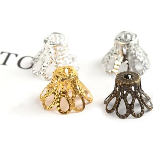 100pcs/lot Gold Antique Bronze Metal Wine Cup Hollow Flower Trumpet Bead End Caps For DIY Jewelry Making Finding Supplies