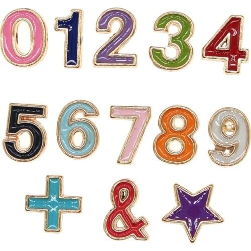 13pcs/lot mixing 6*10mm Numbers 0-9 Metal Spacer Beads Letter Oval Alphabet Enamel charms For Jewelry Making DIY Finding XL1026