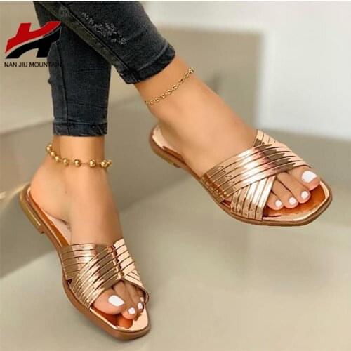 NAN JIU MOUNTAIN 2020 Summer Flat Sandals Women Slippers Simple Beach Slippers Open Tea Outside Slippers Plus Size 43