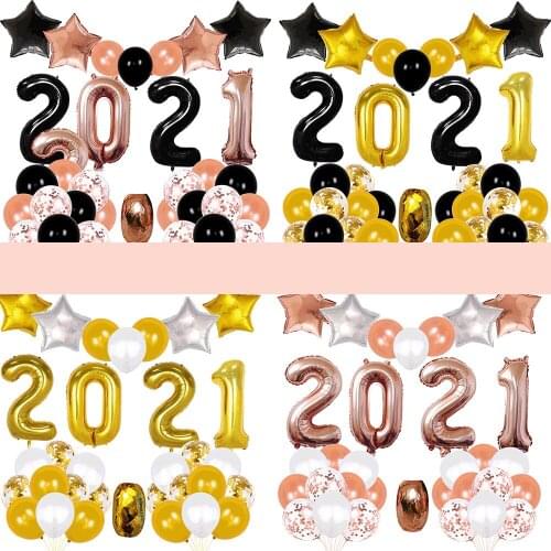2021 Happy New Year Balloon Set 2021 Jumbo Foil Balloons Confetti Balloons for New Year Eve Party Decoration Backdrop