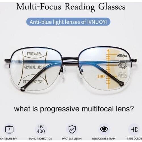 2021 Metal Titanium Multifocal Reading Glasses Men Women Progressive Anti Blue Ray UV Protect Presbyopic Glasses Half Frame