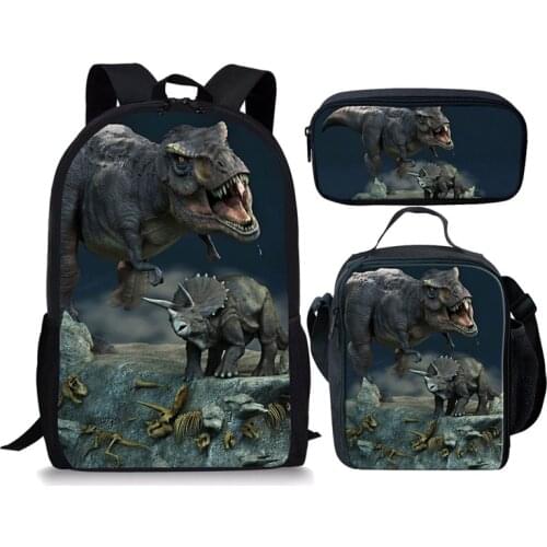 3pcs/set Dinosaur World Backpack Dragon Casual School Bags Sets Boys Girls Teenager Mochila Bolsa