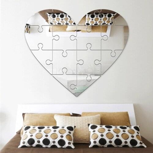 3D Acrylic Silver Gold Mirror Wall Stickers For Living Room Creative Decoration Mirror Stickers Wall Art Heart-shaped pattern