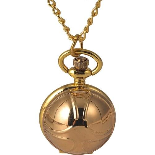 8890Retro Snitch Ball Shaped Quartz basketball Pocket Watch Fashion Sweater Angel Wings Necklace Chain Gifts for Men Women