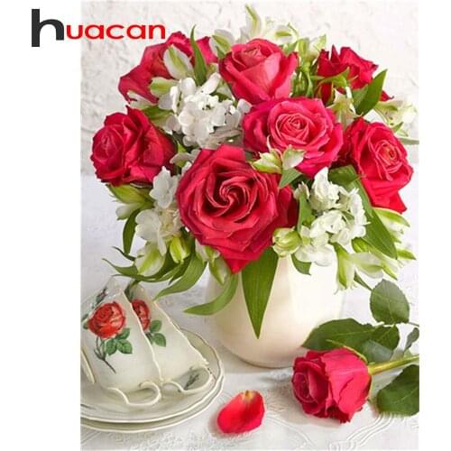 Huacan Full Square Diamond Painting Flower 5D DIY Diamond Embroidery Mosaic Kit Cross Stitch Rose Home Decor