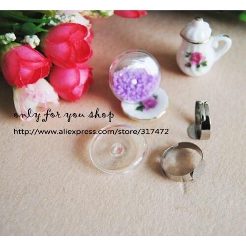 Free ship! 20sets/lot 25mm Glass vial pendant glass Bubble & Ring DIY Glass Vial pendant ring Glass Liquid Bubble Ring