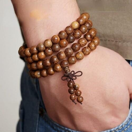 8mm 6mm Natural Chicken Wing Wood Buddha Wood Prayer Bead Knot Black Ebony Unisex Mens Bracelet & Womens Bracelet